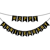 PartyCorp Black & Gold Happy Anniversary Printed Wall Banner Decoration Set